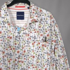 Tommy Bahama Men's Size XL Shirt Stripe‎ Floral Hidden Front Pocket Flip Cuff